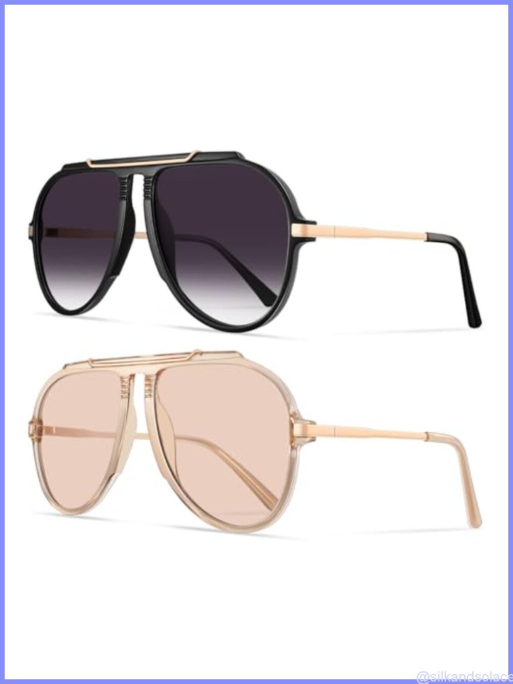 Oversized Aviator Sunglasses Gold-Plated Retro Flat Top UV400 Women